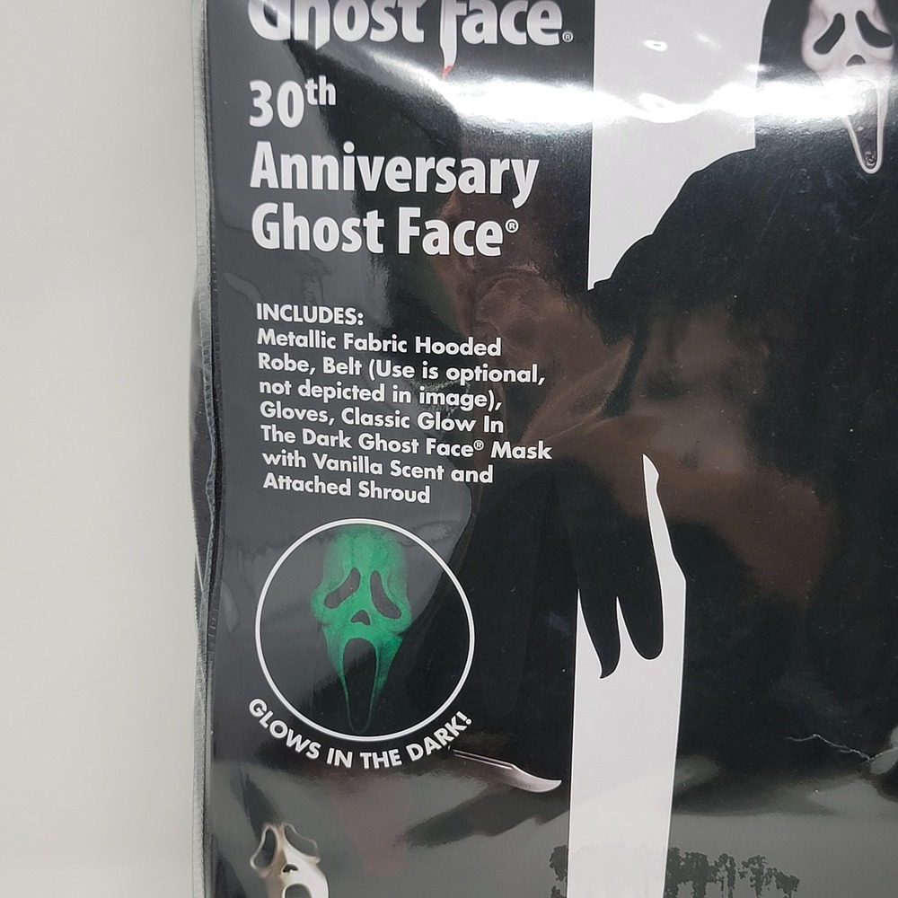 Ghost Face 30th Anniversary Costume Adult Father Death Black Glow in Dark Mask - Picture 2 of 4